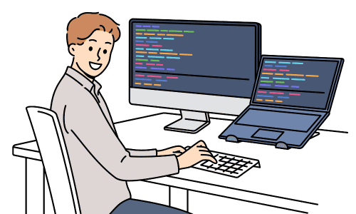 プログラマーがLINE公式アカウントのシステムを構築している。