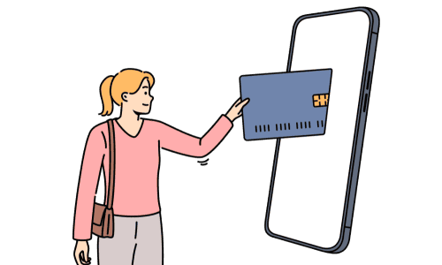 LINE公式アカウント構築の料金を支払っている女性。